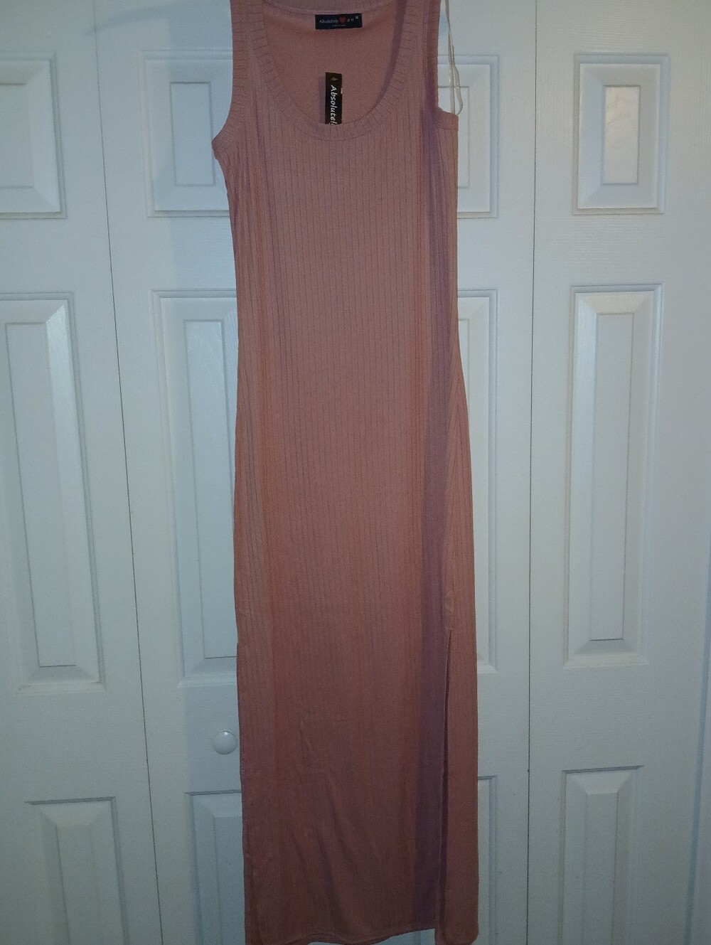 Sleeveless Ribbed Tank Maxi Dress With Side Slits- Dusty Mauve